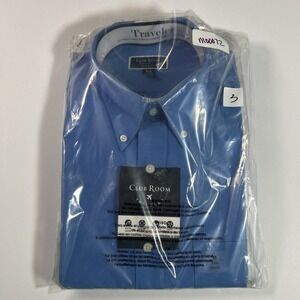 NWT Club Room Shirt Men's M 15.5 34/35 Blue Traveler Regular Fit 4 Way Stretch